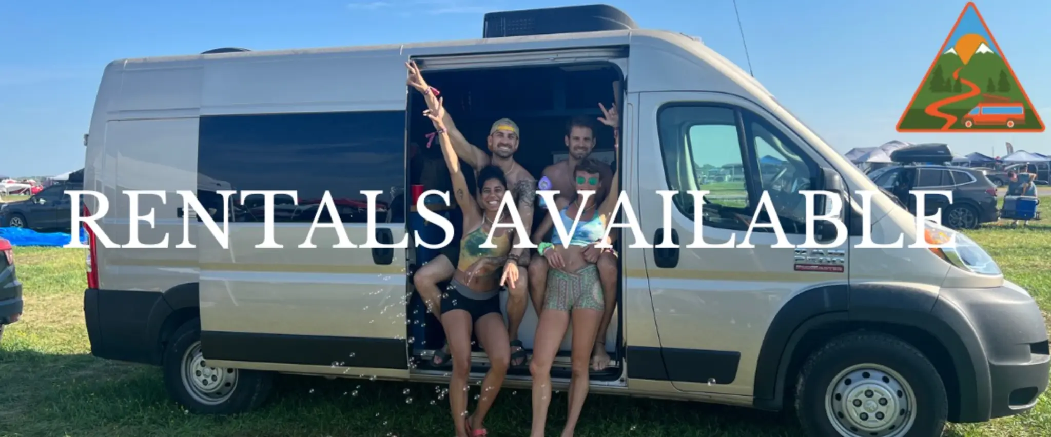 Friends gathering with Scamper Van