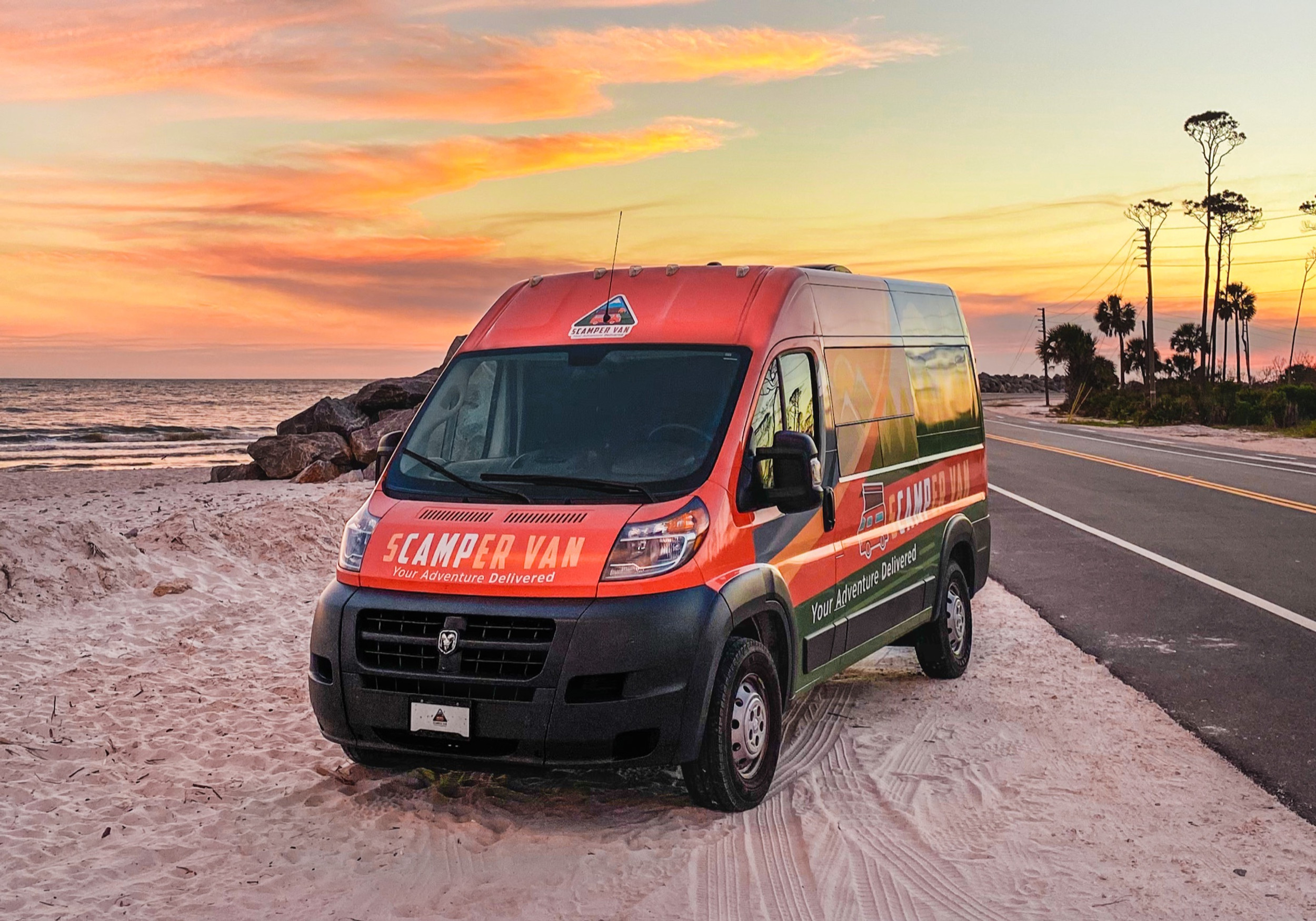Scamper Van at sunset